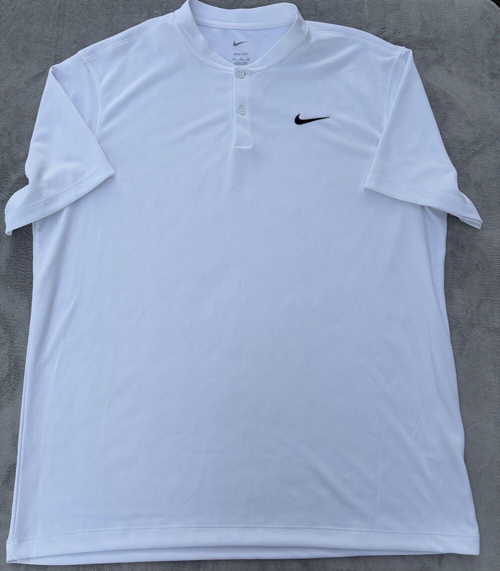 Nike Blade Collar Golf Polo Men XL Shirt White Button Dri Fit